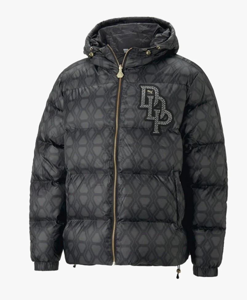 Puma x Dapper Dan Bomber Puffer Jacket Mens XL Reversible Black 250 Hooded