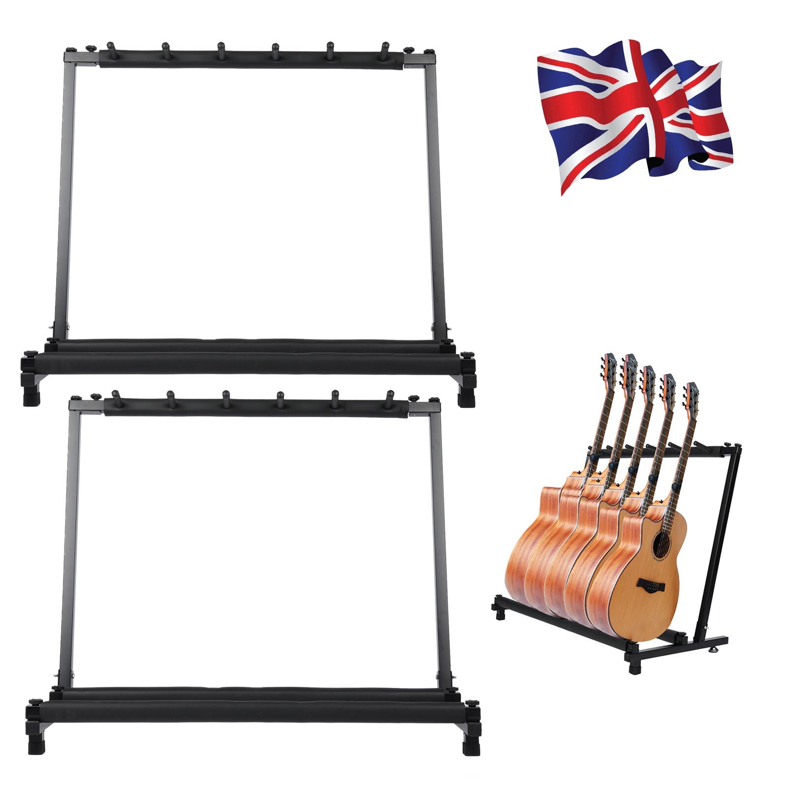 Black 5 Way Multi Guitar Rack Stand Padded Electric Acoustic Bass