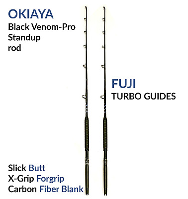 Okiaya Trolling Rods 50-80 LB Black Venom-Pro carbone vide//Fuji Guides 2 Pack