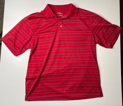 PGA Tour Red Black White Stripe Golf Polo Shirt Men's Large L Wicking Polyester - Picture 2 of 6