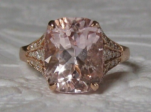 3Ct Cushion Cut Lab-Created Morganite Halo Engagement Ring 14K Rose Gold Plated - Picture 5 of 8