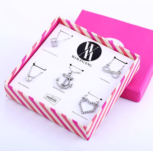 5 Necklaces- 925 Sterling Silver 18K GP Swarovski Elements Crystals BOXED SET