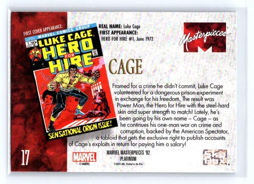 2024 Marvel Masterpieces '92 Platinum #17 Cage -Base - Picture 2 of 2