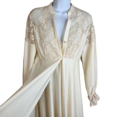 Vintage 60s Alice Malouf S Ivory Pegnoir Nightgown Gown Robe Bridal Lace