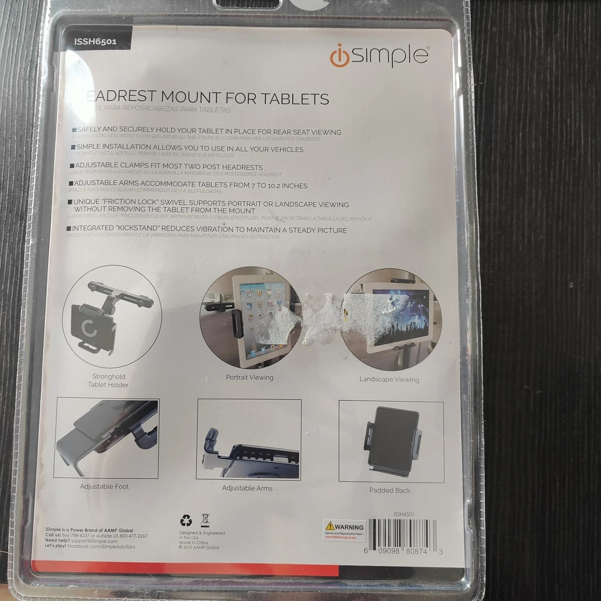 NEW iSimple ISSH6501 StrongHold Headrest Mount for Most 7" - 10.2" Tablets