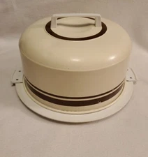 Vintage Atapco 5-000 Metal Plastic Cake Pie Carrier Locking Lid Brown Stripe