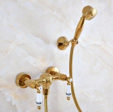 Gold Color Brass Bathroom Wall Mounted Hand Held Shower Faucet Mixer Tap Gna981