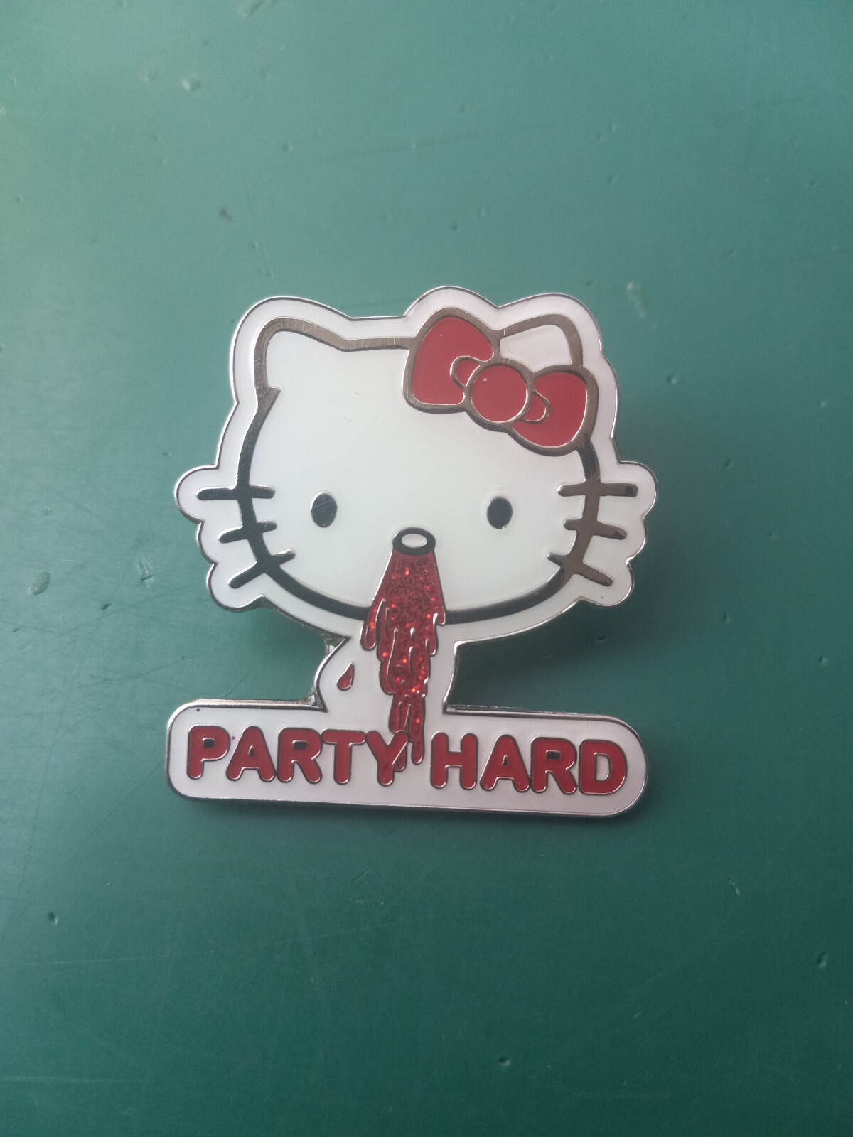 Kitty party hard glitter vomit enamel lapel hat pin drunk stoned