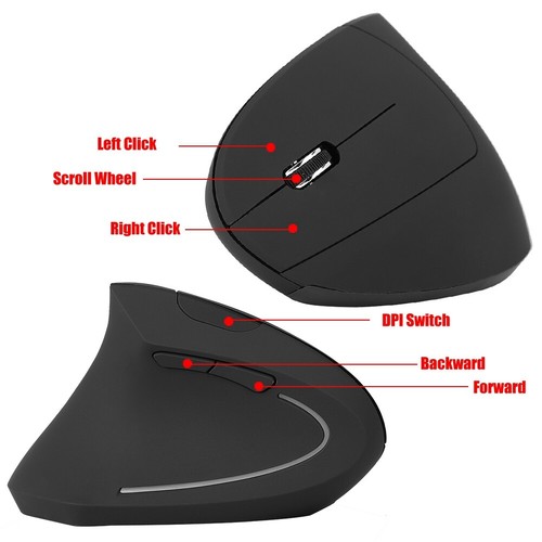 2.4GHz Optical 1600DPI Wireless Ergonomic Vertical Gaming Mouse for Laptop Game - Picture 5 of 12