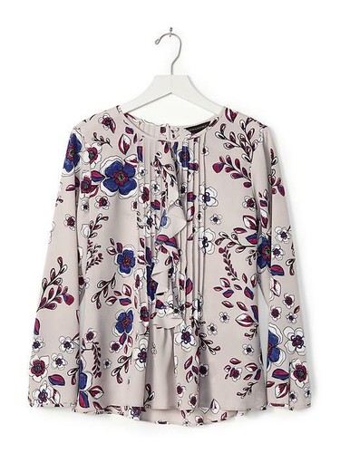 Banana Republic Floral Pleated Ruffle Top, Polyester, Gray Multi, Size L, NWT - Picture 5 of 12