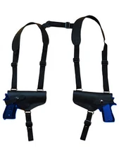 NEW Barsony Black Leather Horizontal 2 Gun Shoulder Holster 9mm 40 45 Semi-Autos