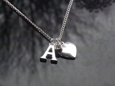 Personalised Rhinestone Heart Pendant Necklace Silver Plated Initial  Letter
