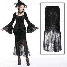 DARK IN LOVE Liaison Gothic Rock Samt + Spitze Schwarz Halb-Transparent