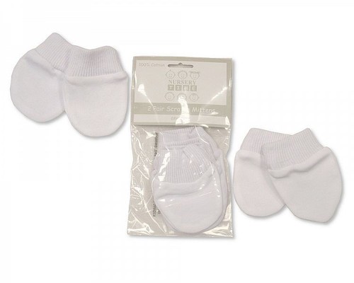 Baby Cotton Scratch Mittens - Pack of 2 or 4 P- Size Newborn - White Pink Blue - Picture 5 of 7