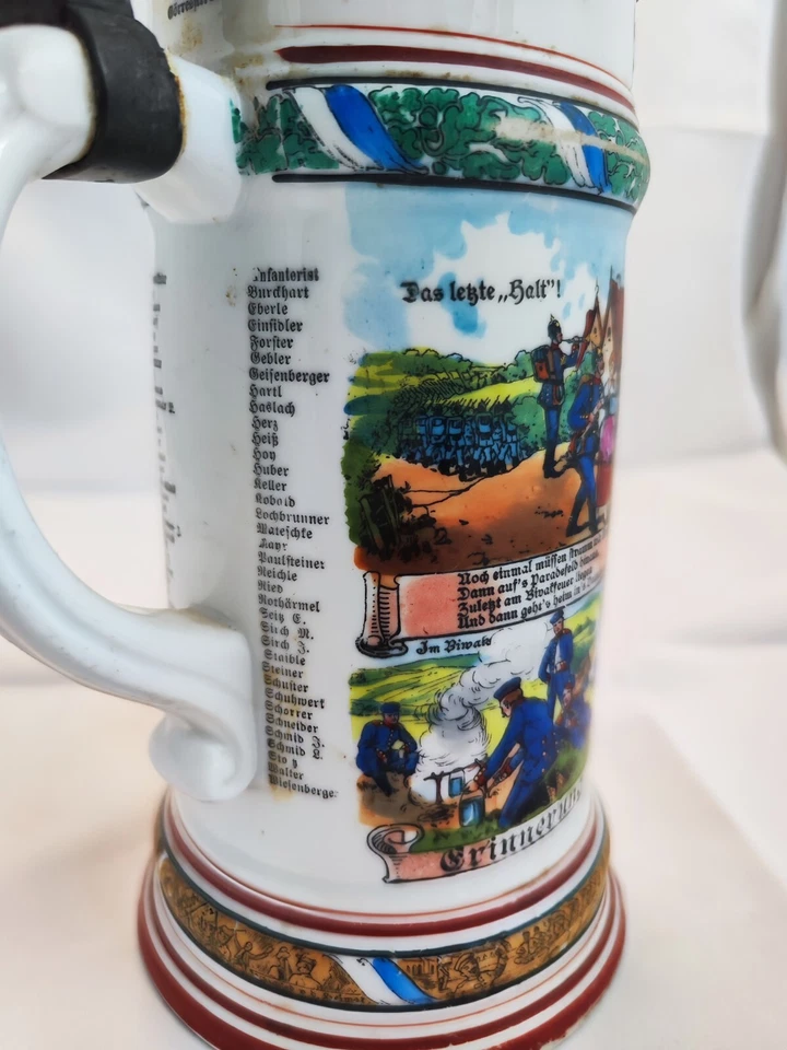 Boccale birra in ceramica decorata coperchio peltro – stile tedesco (BN05) - Immagine 2 di 4