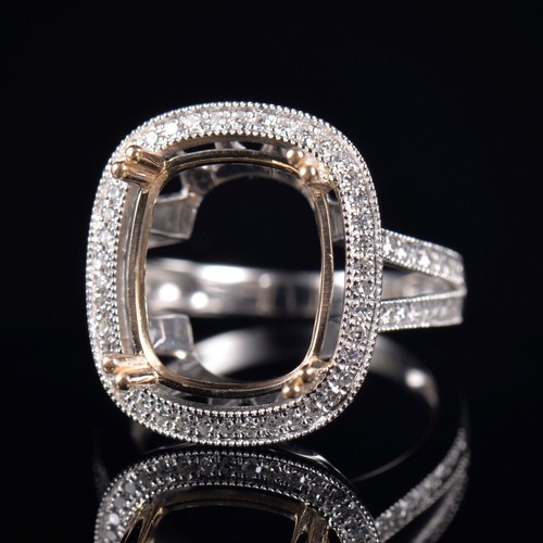 Milgrain Natural Diamond Engagement Ring Semi Mount 14K Gold Custom Cushion Cut - Picture 2 of 13