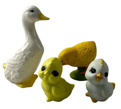 Ceramic Chicks and Duck Figurines Spring Easter Farm Decor Vintage
