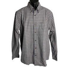 Eddie Bauer Button Down Relaxed Fit Shirt M Grey Check Long Sleeve Chest Pocket