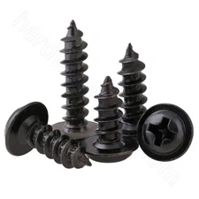 Phillips Round Head Washer Self Tapping Sheet Metal Screws M1.2-M4 Black-Zinc