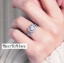 925 Sterling Silver Ladies Heart Wedding Engagement Bridal Ring Set - UK Seller