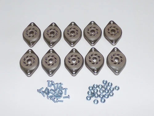 BELTON 8 pin OCTAL micalex tube sockets 6V6, 6L6, etc. set/10 w/mount hardware