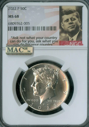 2022 P KENNEDY LOGO HALF DOLLAR NGC MS68 PQ MAC SPOTLESS .