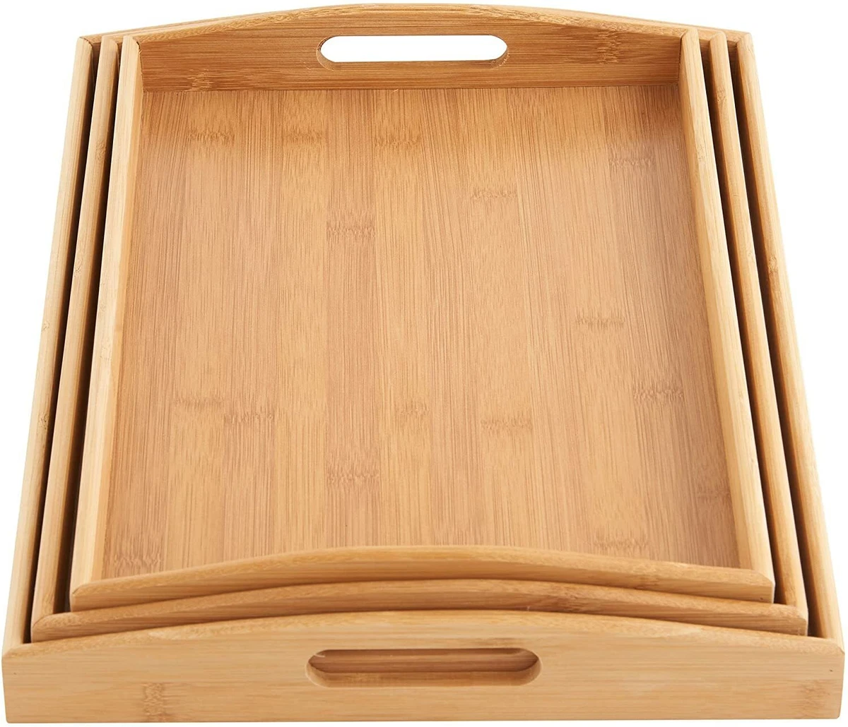 Wooden Serving Tray Set 3 Bamboo Serving Trays Platters