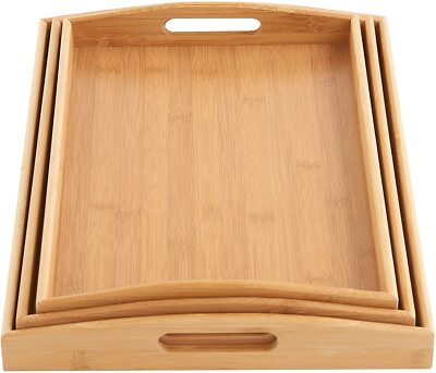 Serviertablett Set aus Holz - 3 Bambus Serviertabletts/Platten/Frühstückstabletts