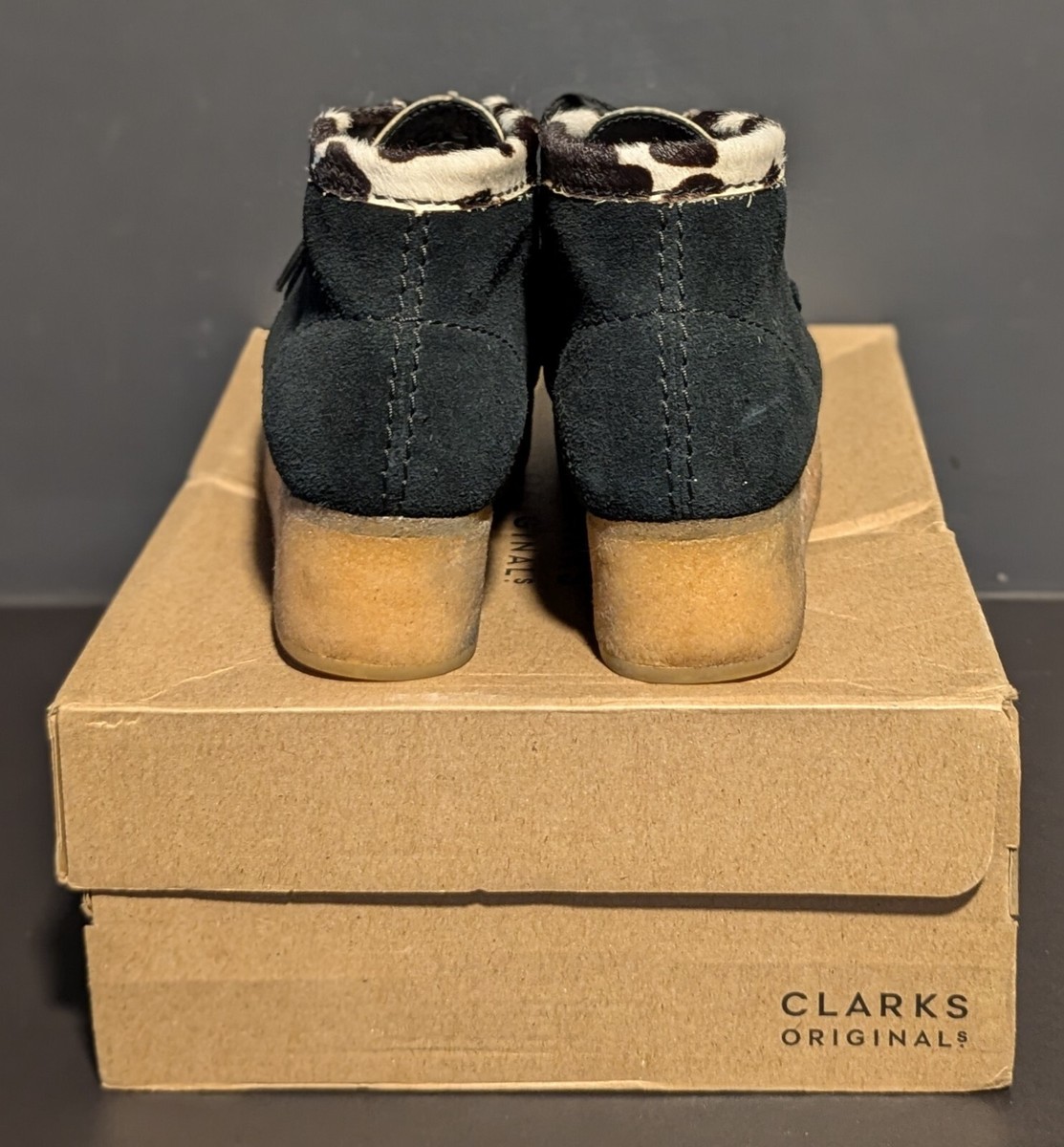 Clarks Originals Women's Wallabee Wedge Black Cow Print Clarks Originals Women's Wallabee Wedge Black Cow Print