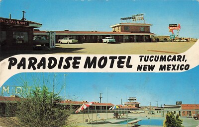 Tucumcari, New Mexico Postcard Paradise Motel Phone Booth Route 66 c 1960    J7