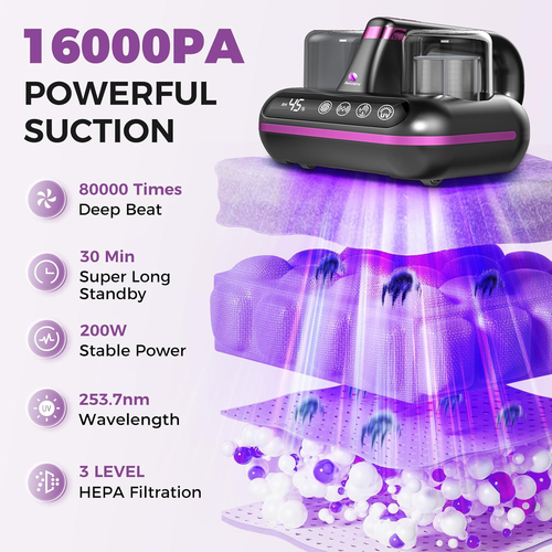 Bed Vacuum Cleaner 5-In-1 Cordless Mattress Vacuum Cleaner Dust/Pet Hair Remover - Picture 2 of 12