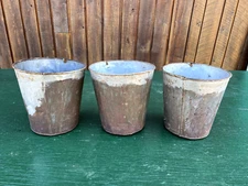 Vintage 3 Sap Pails Buckets Flower Planters 9" High Maple Syrup Tin Finish #27