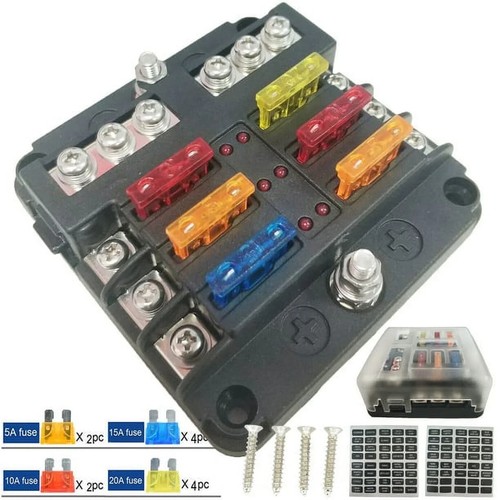 XUKEY 6 Way Plastic 12V Standard Blade Fuse Holder Block for Car, Ship