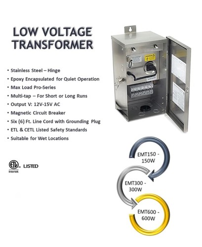 600W Heavy-duty Stainless Steel Multi-Tap Low Voltage Transformer Landscaping - Picture 3 of 3