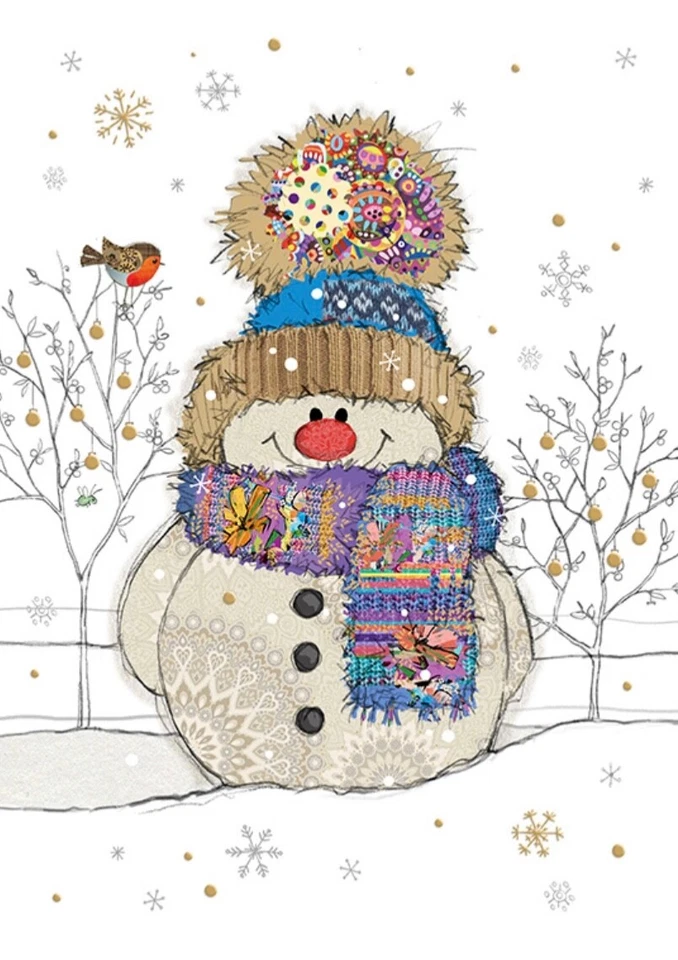 Bug Art Christmas card embossed foiled effect ~ Kooks Snowman ~ SINGLE CARD