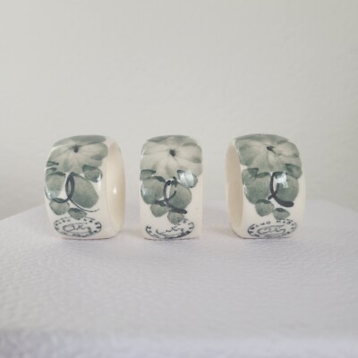 Polish Vintage Napkin Holders Painted Makers Stamp Hand Made In Poland Set of 3