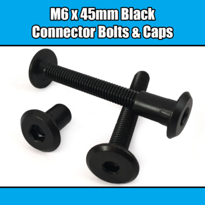 Möbelverbinderschrauben M6 x 45 mm schwarz mit Hutmuttern Gelenkbefestigung Bett Kinderbett