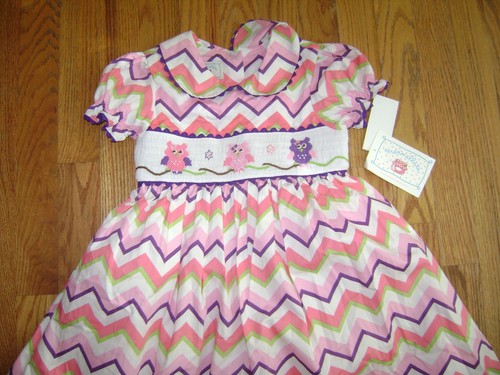 marmellata GIRLS DRESS size 5 PINK PURPLE WHITE embroidered OWLS VERY CUTE - Picture 2 of 8