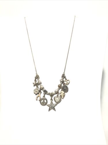 Women’s 18” Silver Tone Charm Necklace. Heart, Flower, Wish Bone Etc -Aero 87 - Picture 12 of 24
