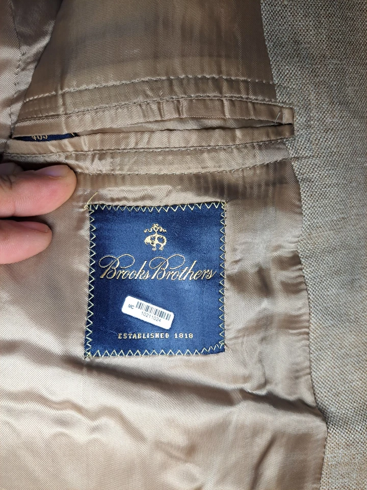 Blazer corto beige BEMBERG Brooks Brothers abrigo deportivo 42S lino seda algodón Foto 2 de 4