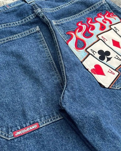 Pantalones de mezclilla retro de pierna ancha Jnco unisex hip-hop holgados calce informal monopatín - Imagen 20 de 52