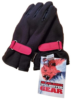 Marlboro Unlimited Gear Fleece Lined Gloves w/Wrist Strap Black & Red ~ Large