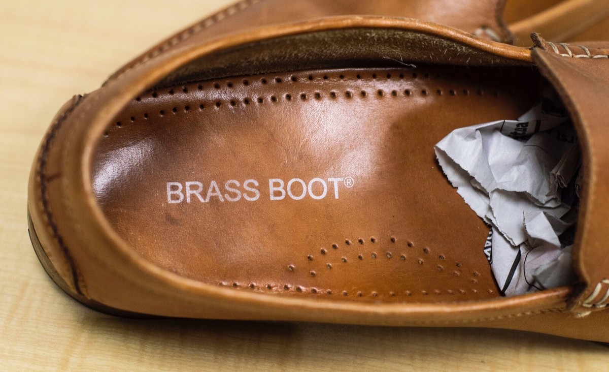 靴 Vintage brass boot leather Loafer Brass Boot Brown LeatherLoafers Dress Shoes Size 10.5 M