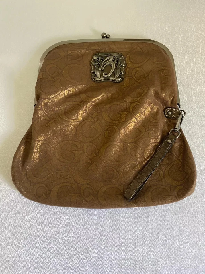 Bolso de Mano GUESS Vintage Genuino Retro Sobre Bolso sin asas Monograma Marrón Foto 2 de 4