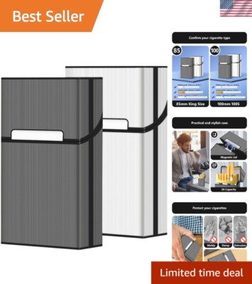 2 Pack Cigarette Case Magnetic Brushed Aluminum Case King Size 20 Capacity 85mm