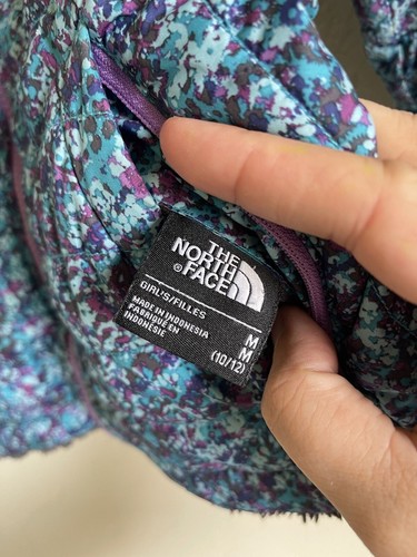 The North Face Reversible Fleece Floral Sherpa Purple Gray Jacket Girls' Medium - Picture 5 of 9