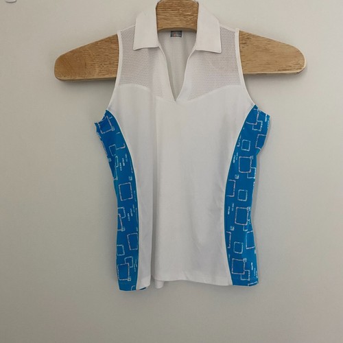 Callaway Polo Top Women's Large White Blue Opti.Dri Golf Sleeveless Collared
