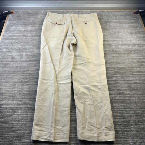 VINTAGE Polo Ralph Lauren Pants Mens 34x30 Beige Tan Silk Linen Classic Fit - Picture 2 of 11