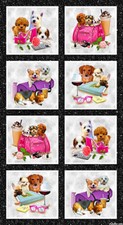 Dog Pupy Animal Scenes Fabric 24" X 44" Panel Diva Pups Cotton by Henry Glass