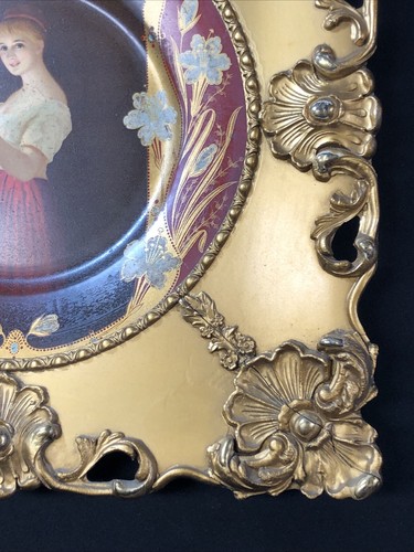 Antique Metal Plate Vienna Art Plates pat Feb 21st 1905 Woman Holding Candle - Picture 5 of 24